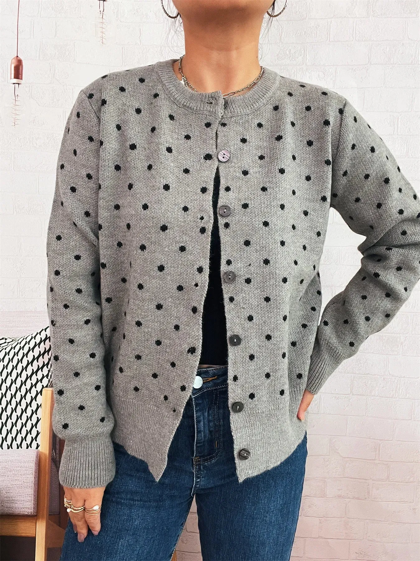 Polka Dot Button-Up Cardigan sold by Charming Charlie product image thumbnail 2