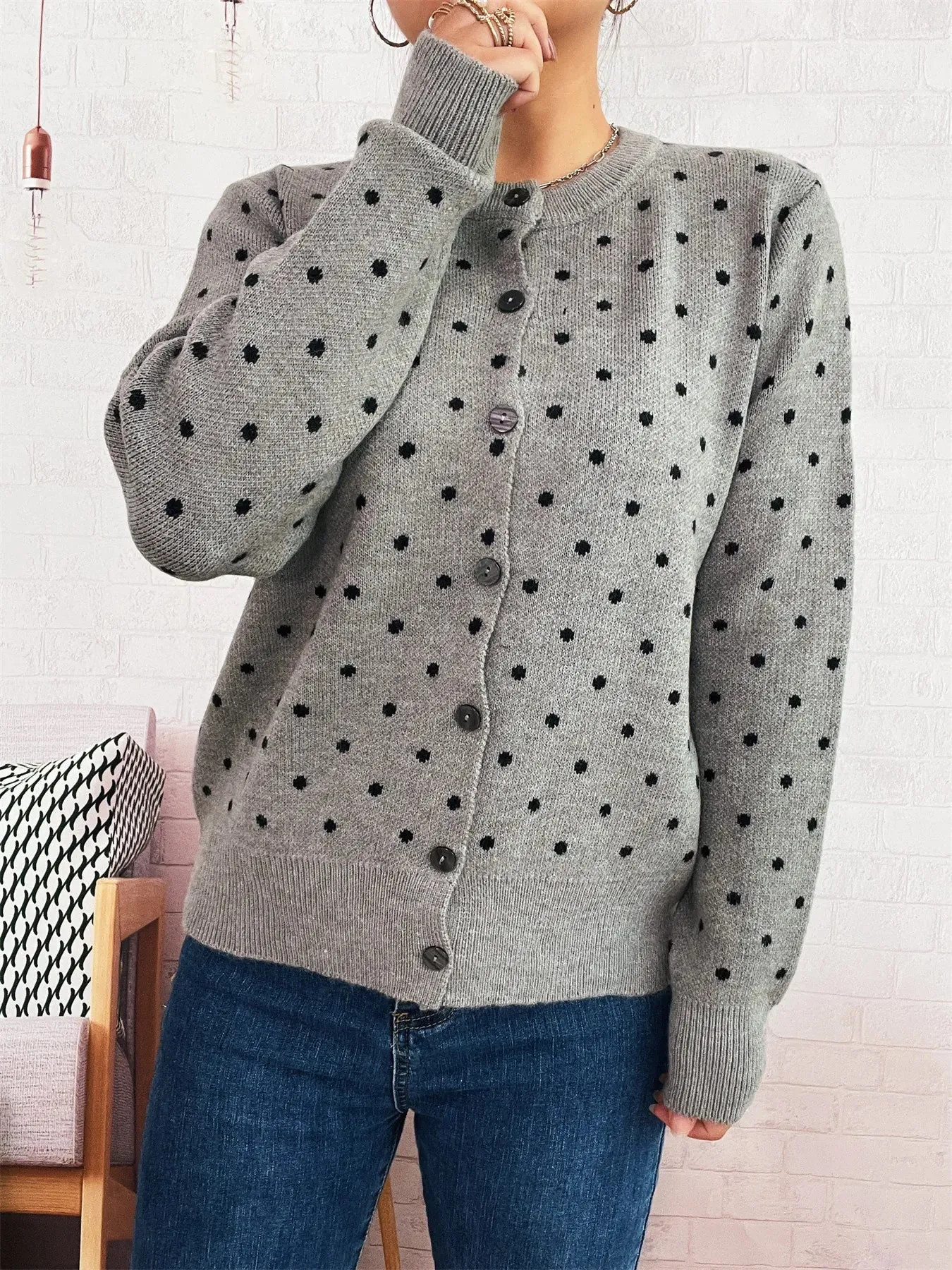 Polka Dot Button-Up Cardigan sold by Charming Charlie product image thumbnail 4