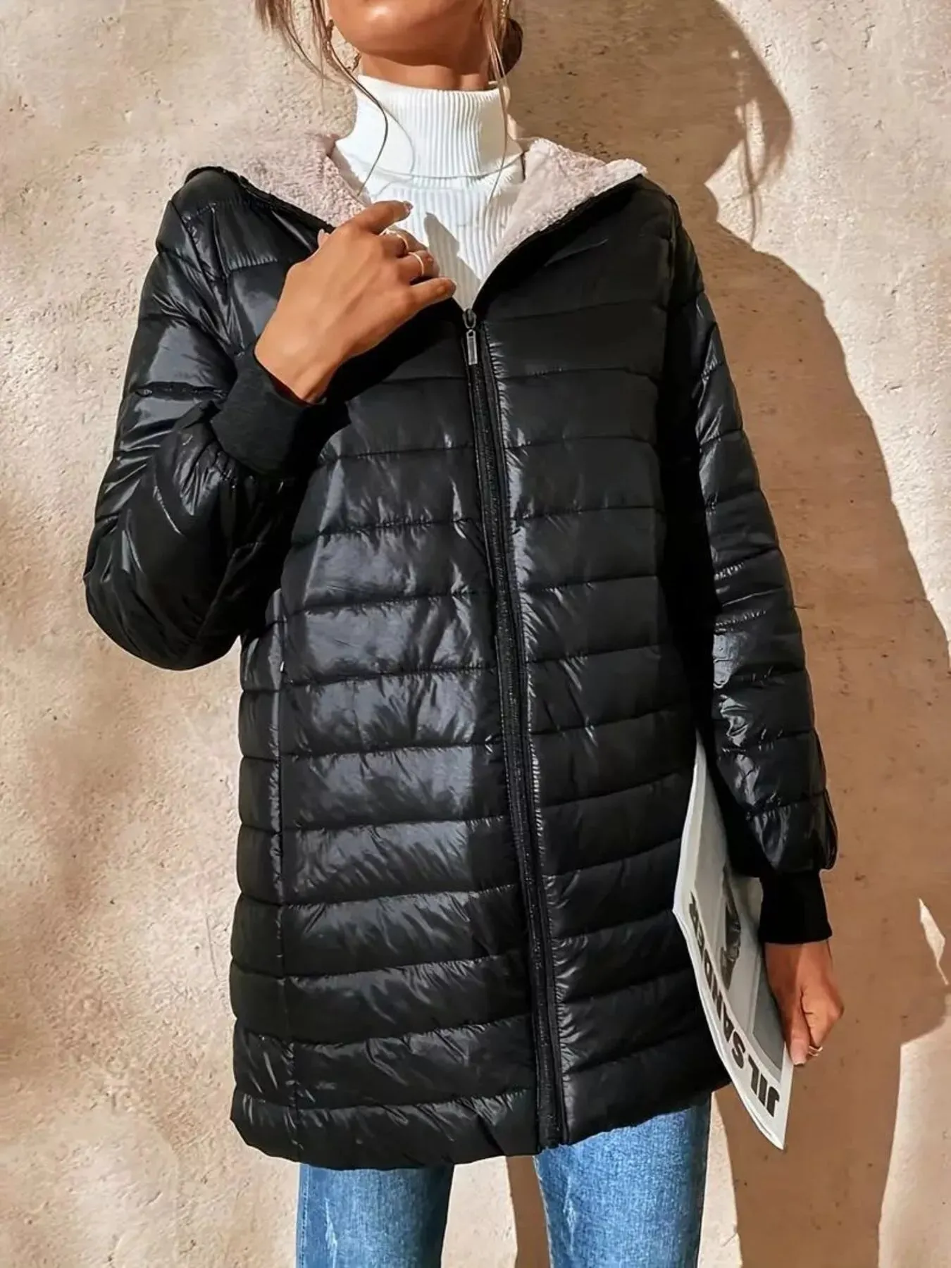 Quilted Zip Up Puffer Coat with Hood sold by Charming Charlie product image thumbnail 3