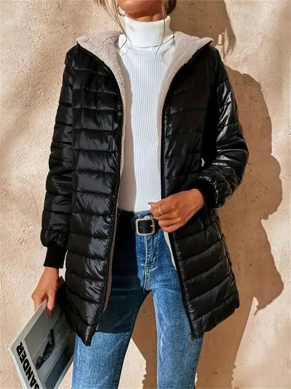 Quilted Zip Up Puffer Coat with Hood sold by Charming Charlie
