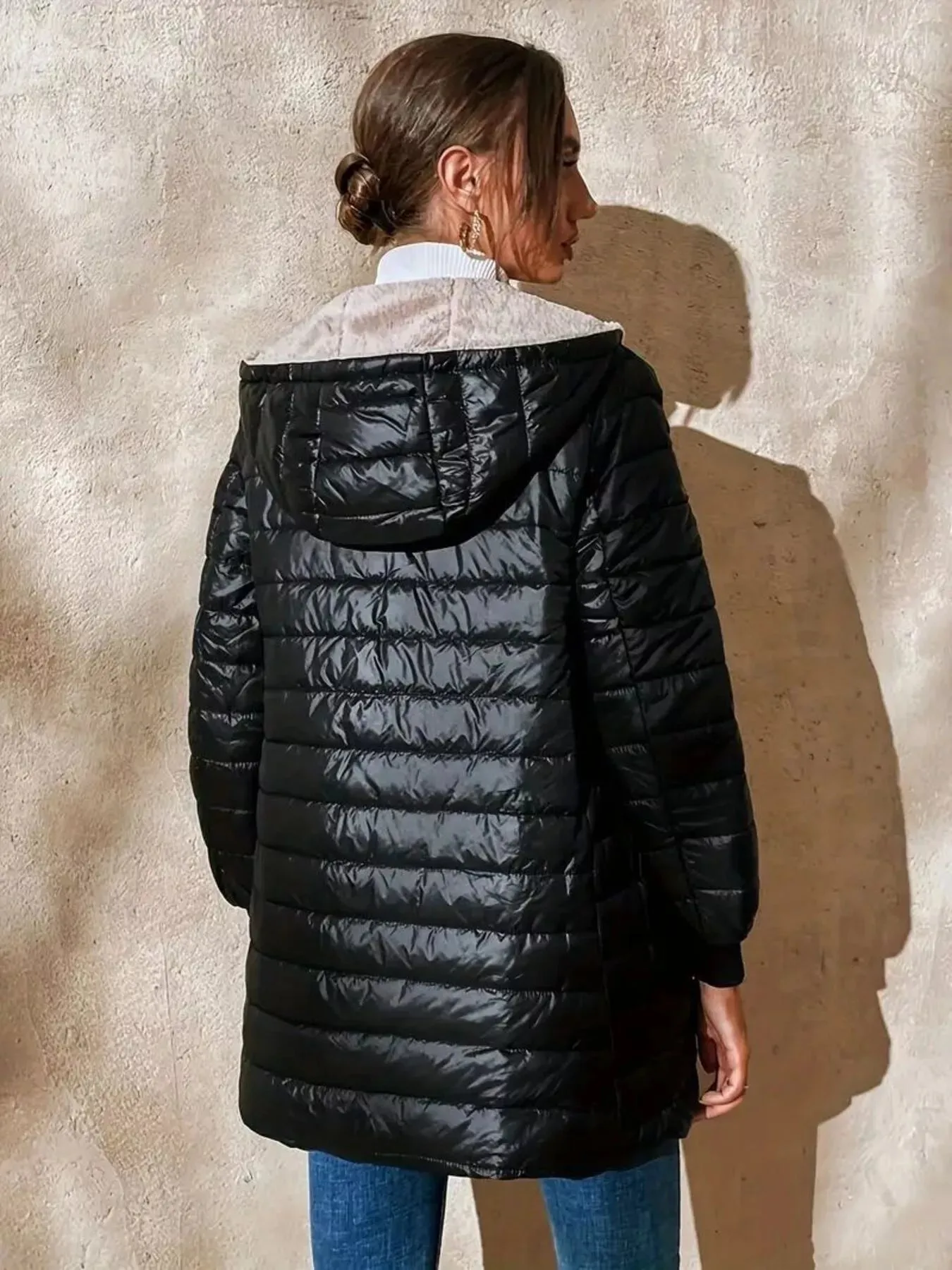 Quilted Zip Up Puffer Coat with Hood sold by Charming Charlie product image thumbnail 2