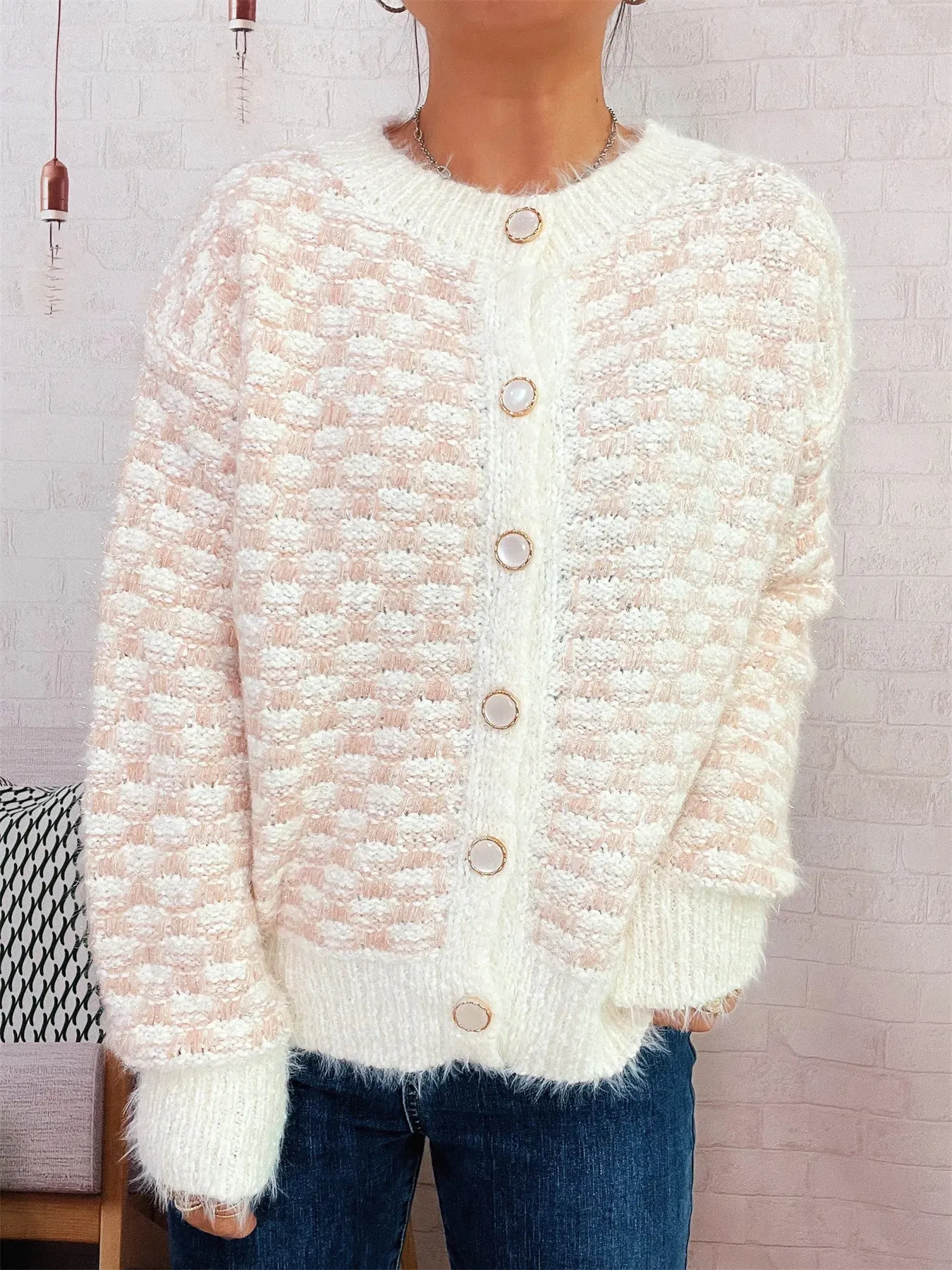 Fluffy Textured Button-Up Cardigan sold by Charming Charlie product image thumbnail 3
