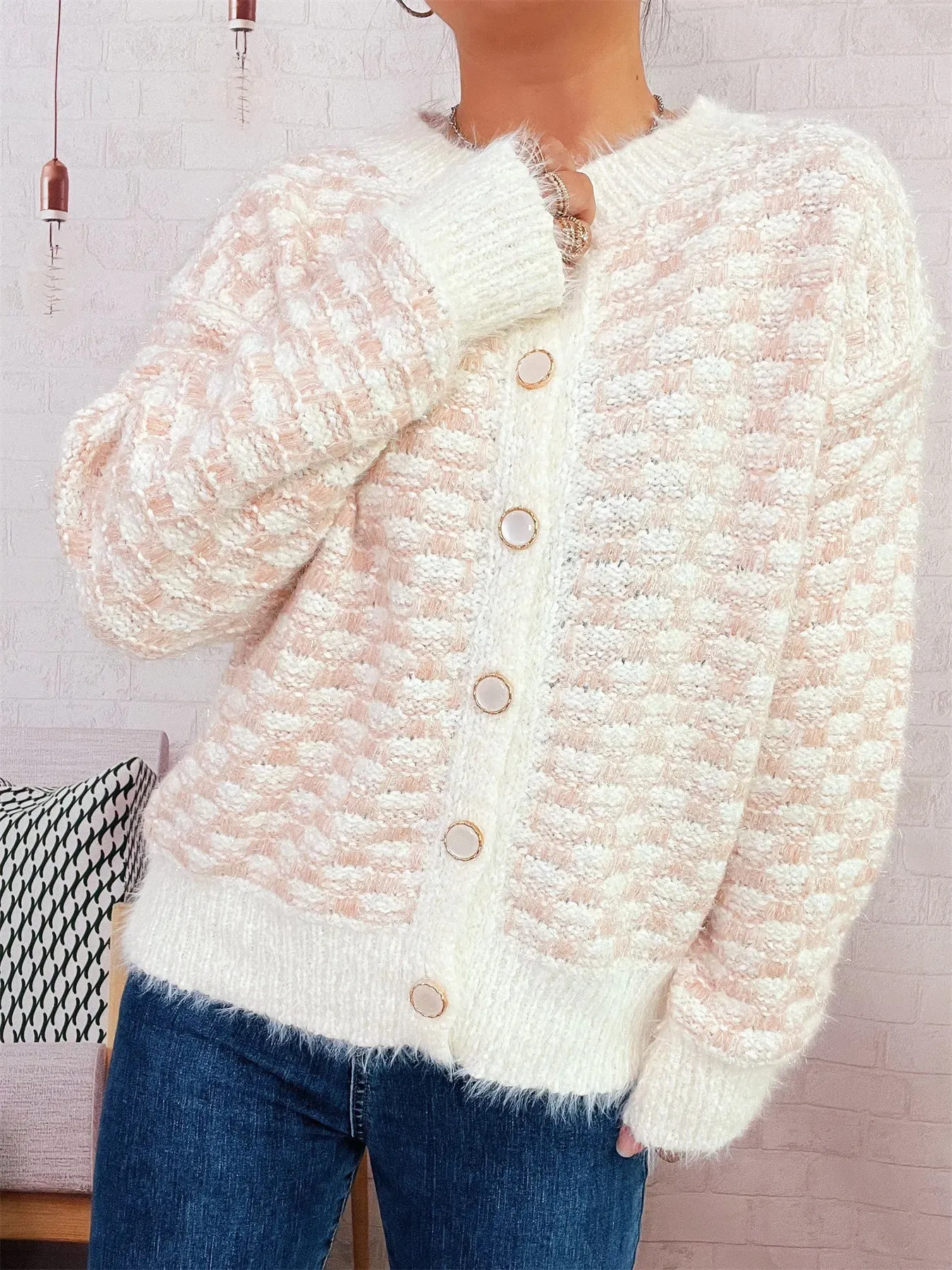 Fluffy Textured Button-Up Cardigan sold by Charming Charlie product image thumbnail 4