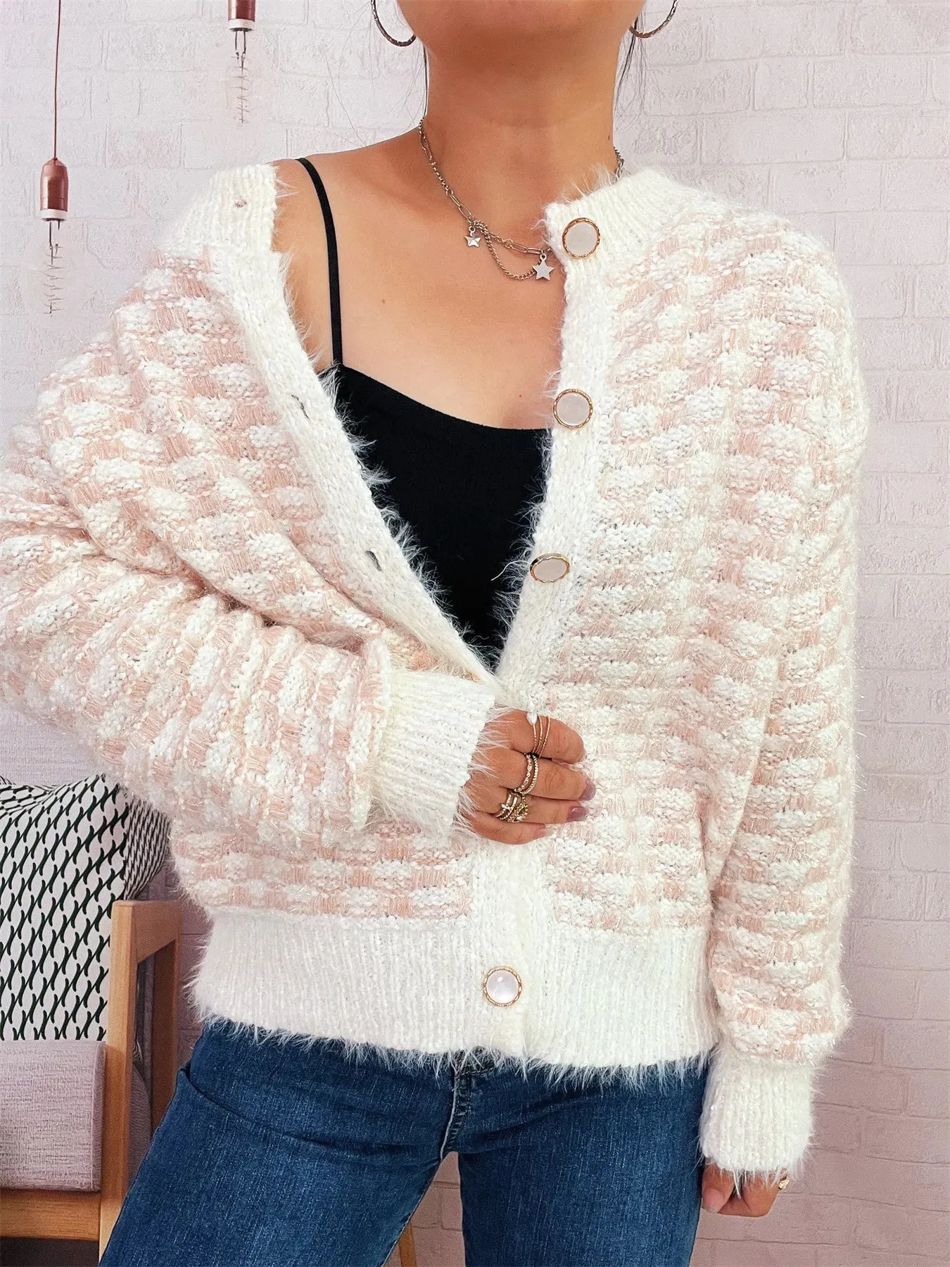 Fluffy Textured Button-Up Cardigan sold by Charming Charlie