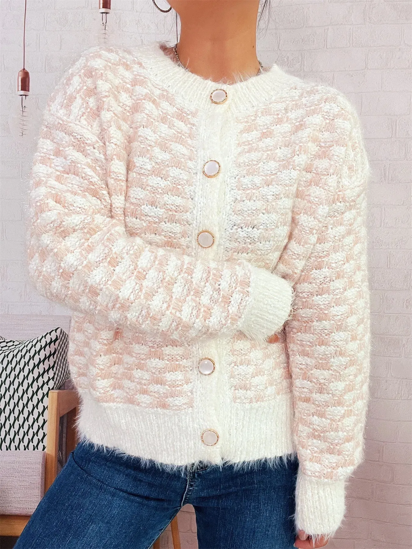 Fluffy Textured Button-Up Cardigan sold by Charming Charlie product image thumbnail 2