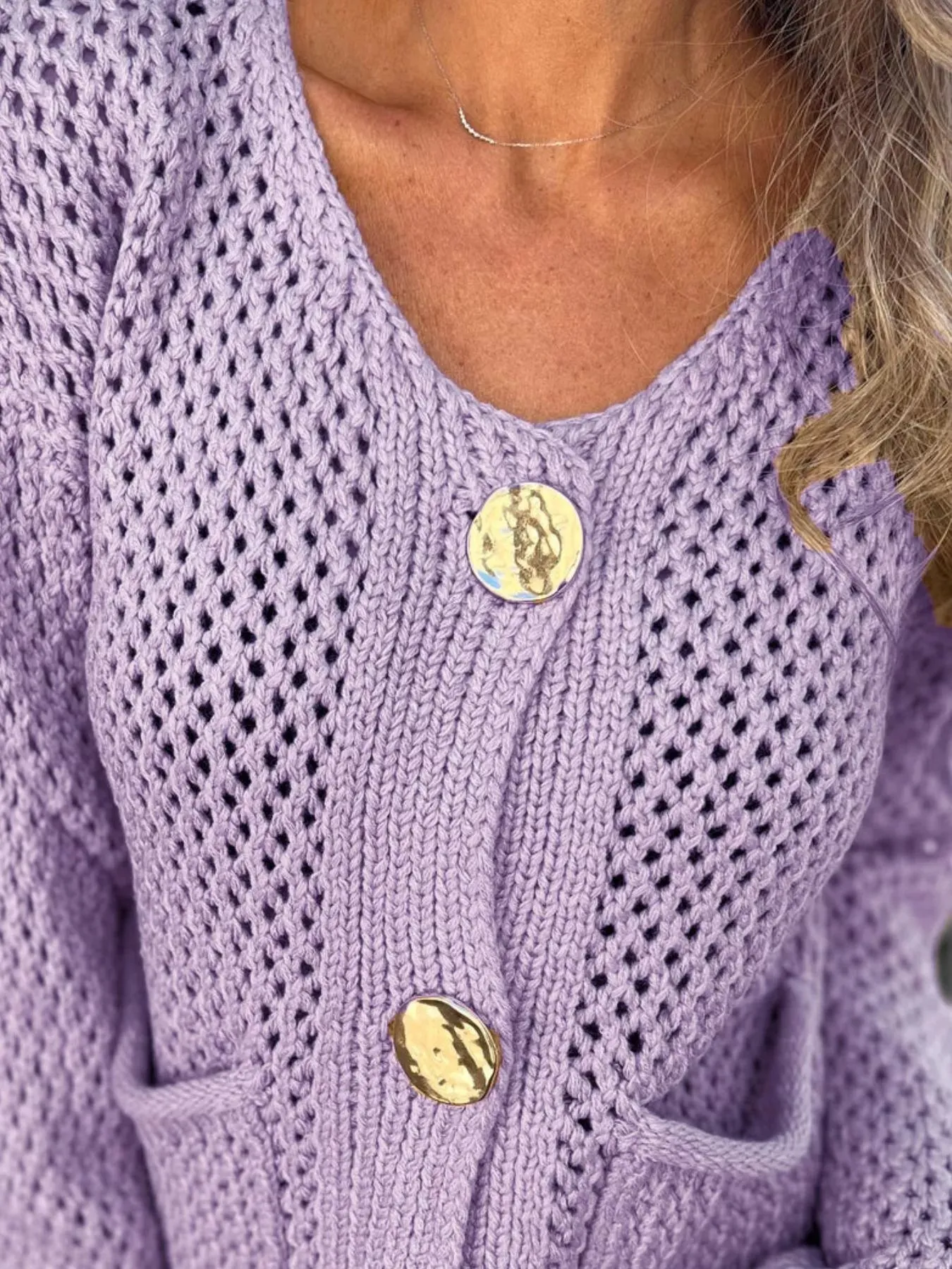 Crochet Button Up Long Sleeve Cardigan sold by Charming Charlie product image thumbnail 2