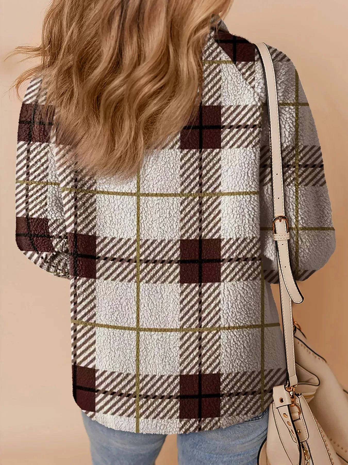 Plaid Buttoned Stand Collar Fleece Jacket sold by Charming Charlie product image thumbnail 2