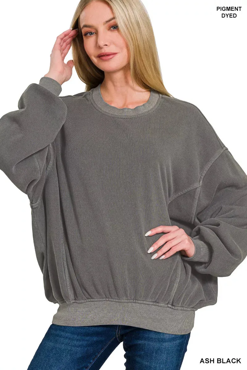 Zenana Soft Fleece Pigment Dye Pullover sold by Charming Charlie