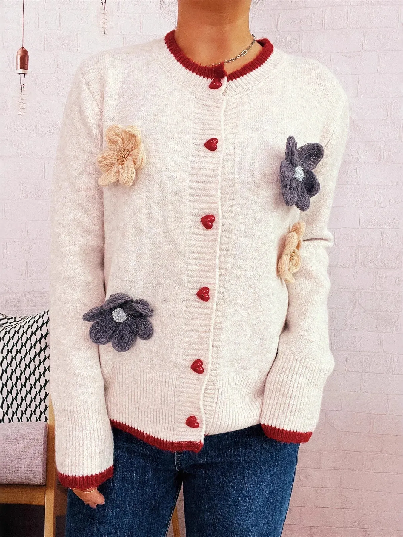Flower Button Up Long Sleeve Cardigan sold by Charming Charlie product image thumbnail 3