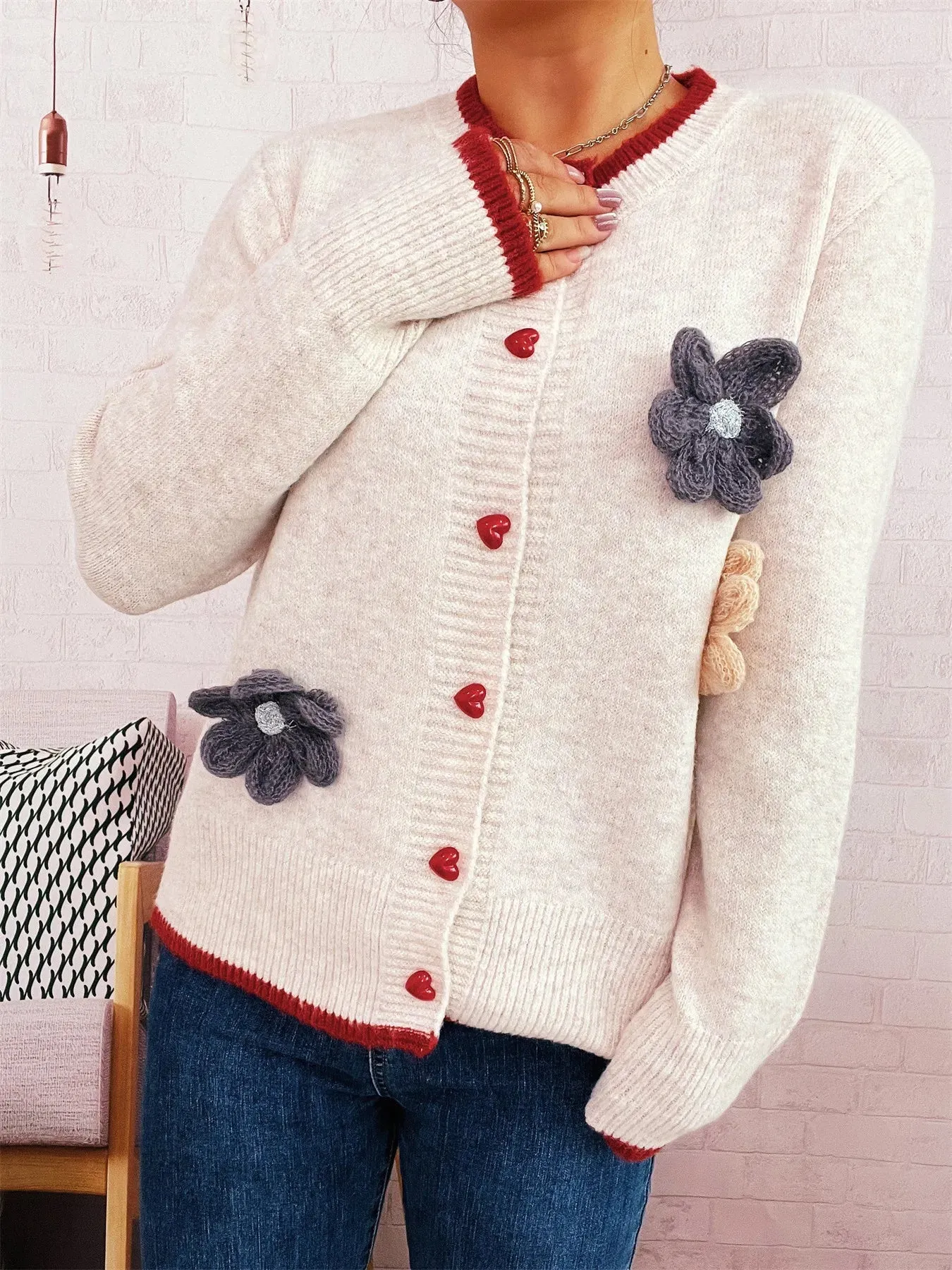 Flower Button Up Long Sleeve Cardigan sold by Charming Charlie product image thumbnail 4