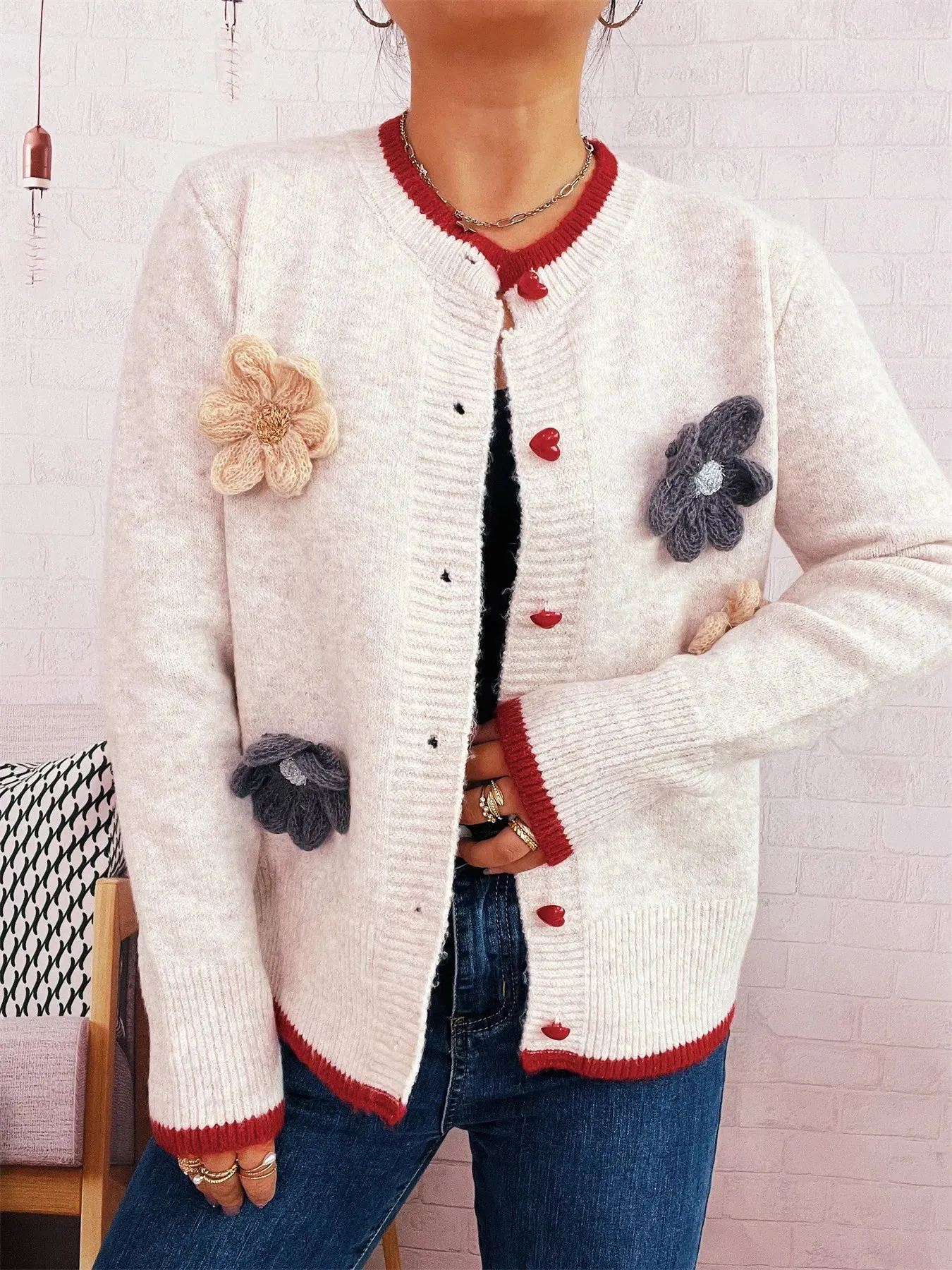 Flower Button Up Long Sleeve Cardigan sold by Charming Charlie