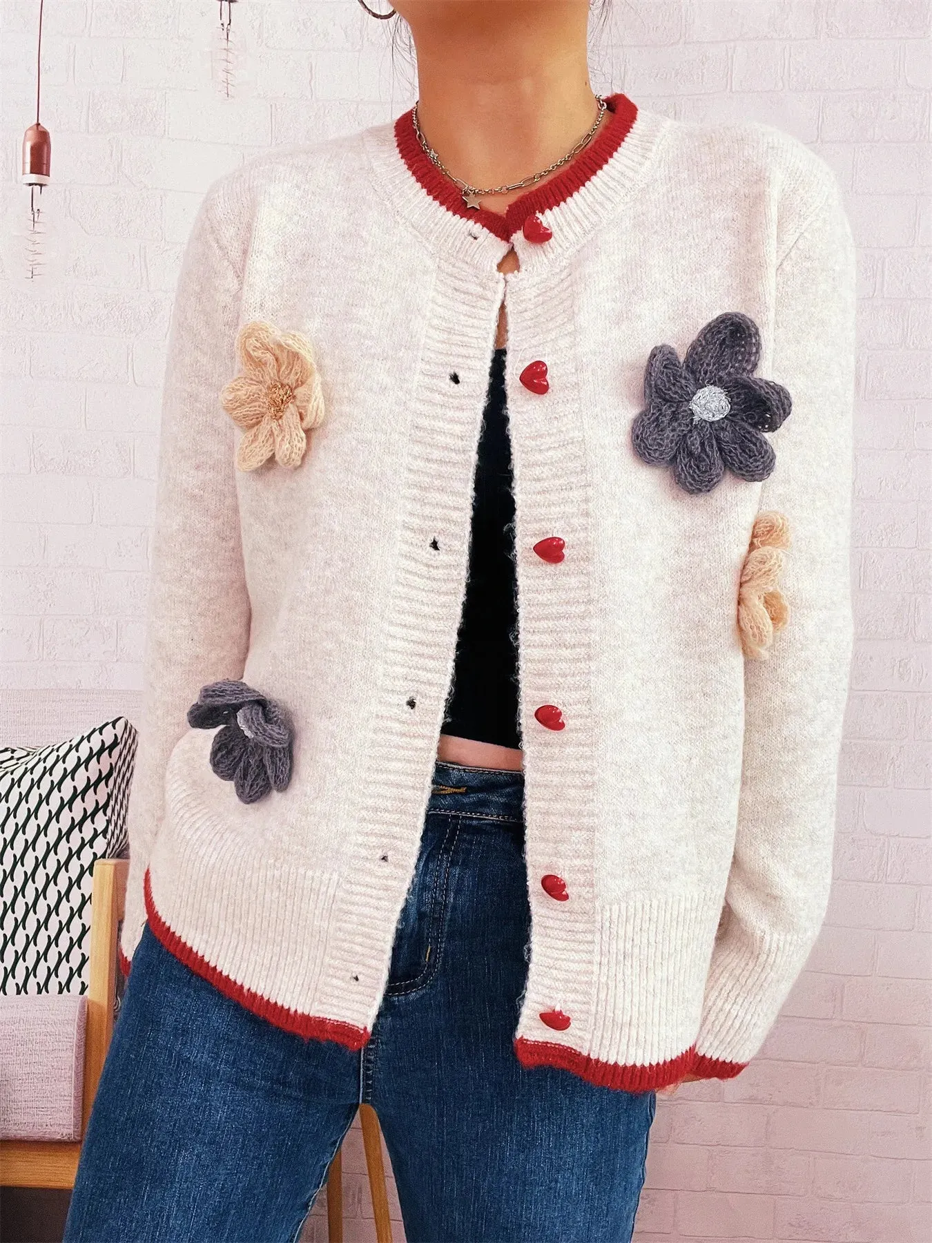 Flower Button Up Long Sleeve Cardigan sold by Charming Charlie product image thumbnail 2
