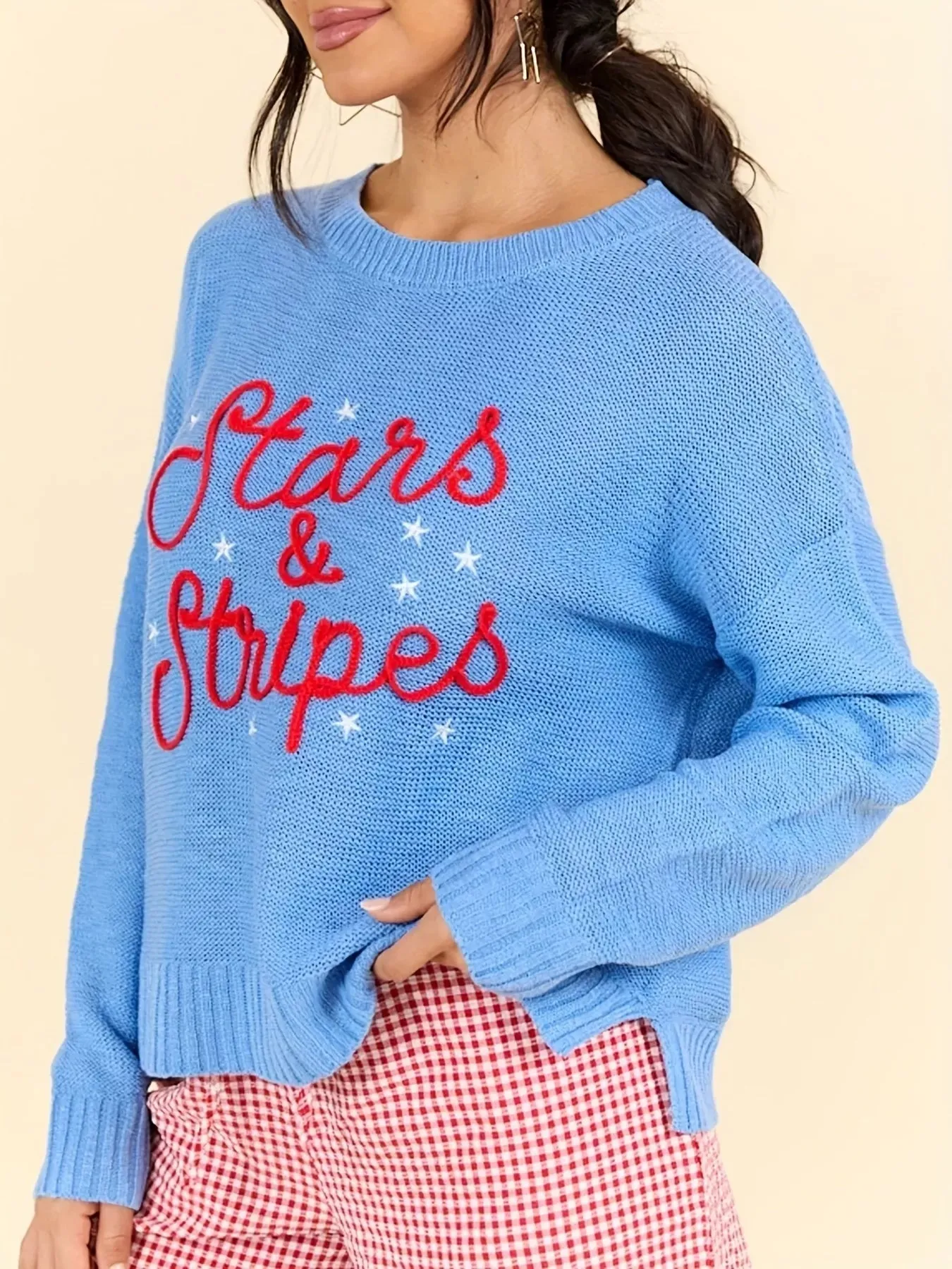 Stars and Stripes Patriotic Drop Shoulder Sweater sold by Charming Charlie product image thumbnail 2