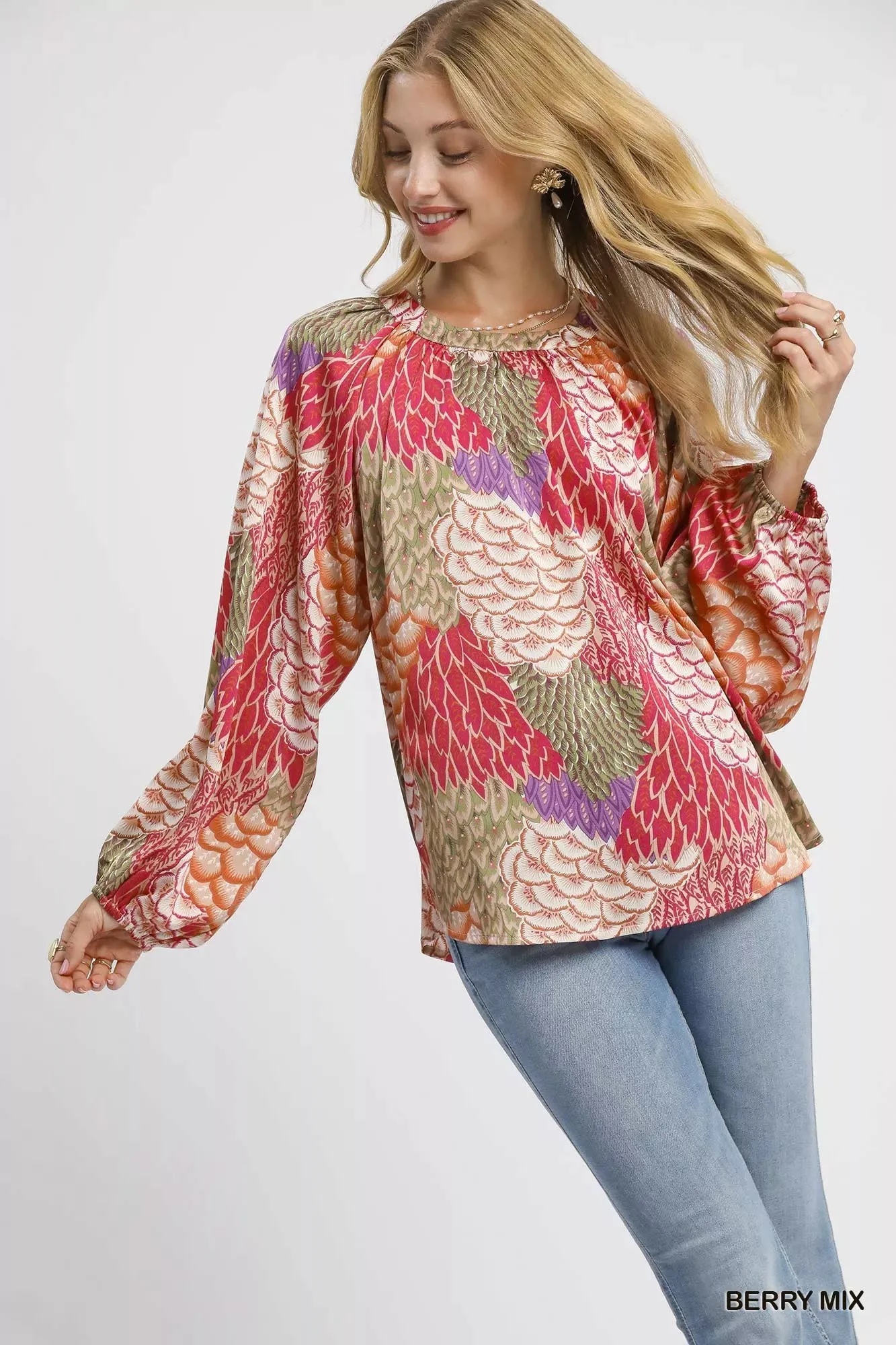Umgee Boho Feather Print Peasant Blouse sold by Charming Charlie product image thumbnail 2