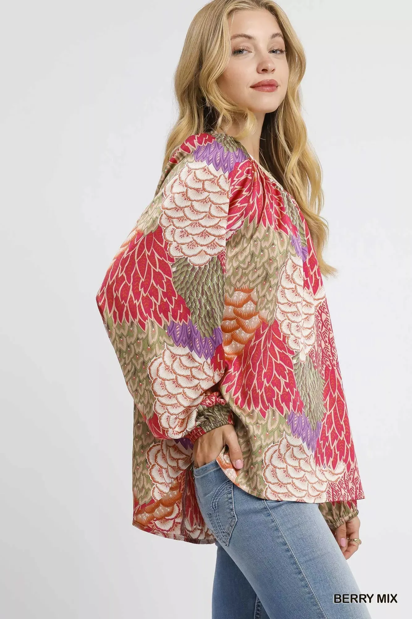 Umgee Boho Feather Print Peasant Blouse sold by Charming Charlie product image thumbnail 3