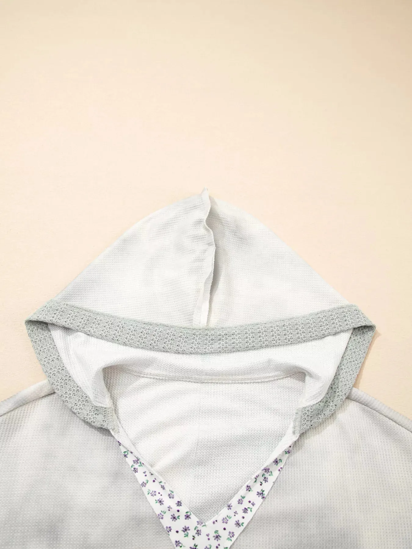 Floral Patched Waffle Textured V Neck Casual Hooded Top sold by Charming Charlie product image thumbnail 4