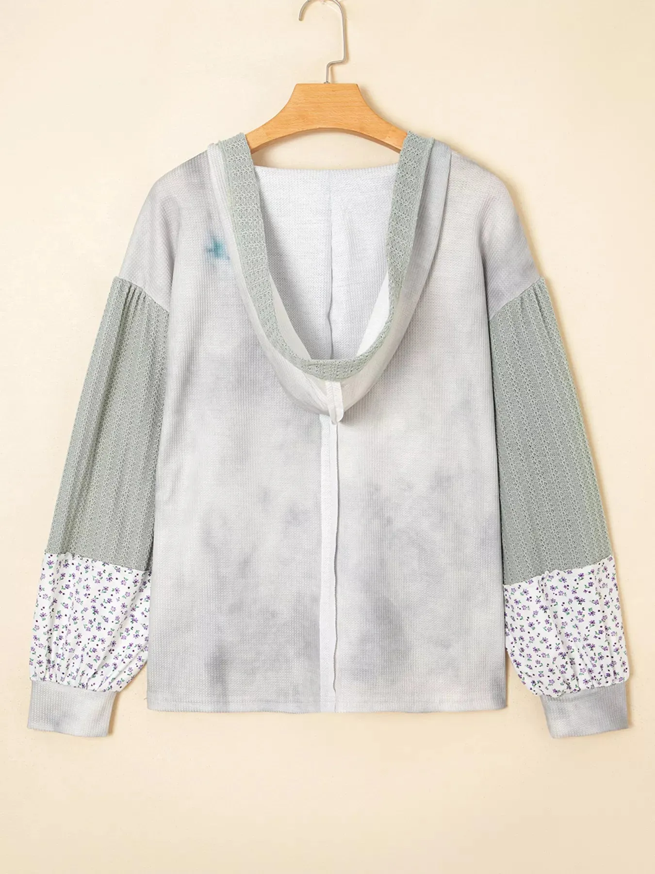 Floral Patched Waffle Textured V Neck Casual Hooded Top sold by Charming Charlie product image thumbnail 3