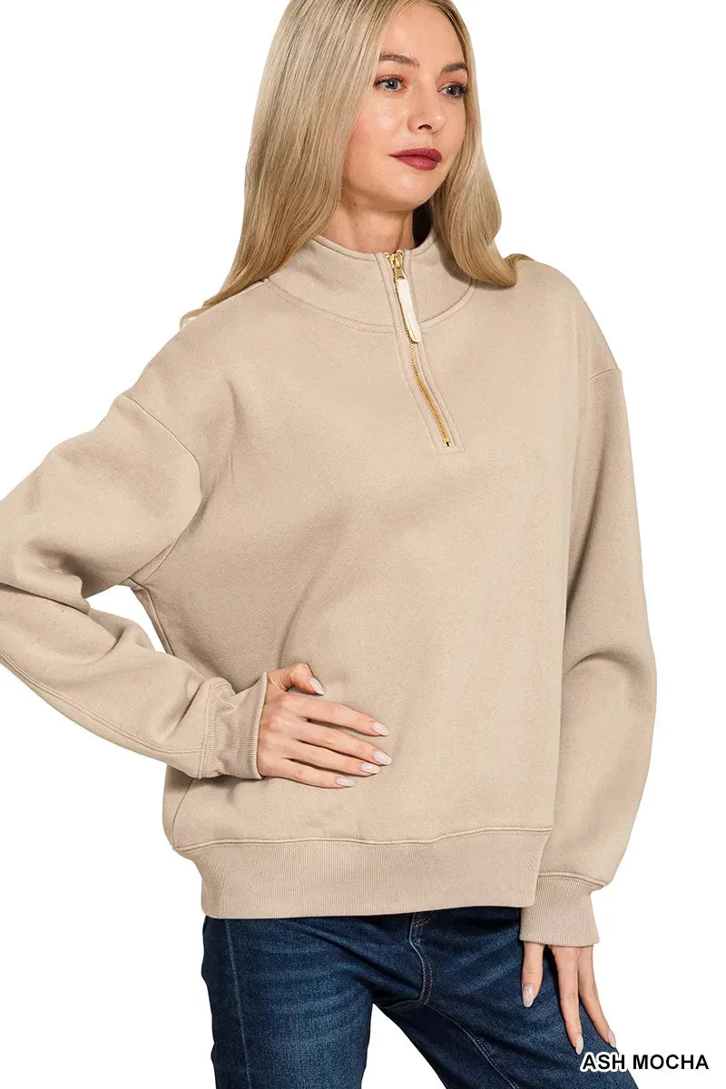 Zenana Fleece Half Zip Sweatshirt sold by Charming Charlie product image thumbnail 4
