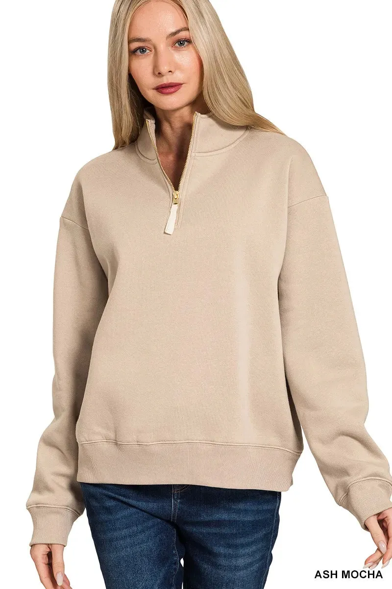 Zenana Fleece Half Zip Sweatshirt sold by Charming Charlie