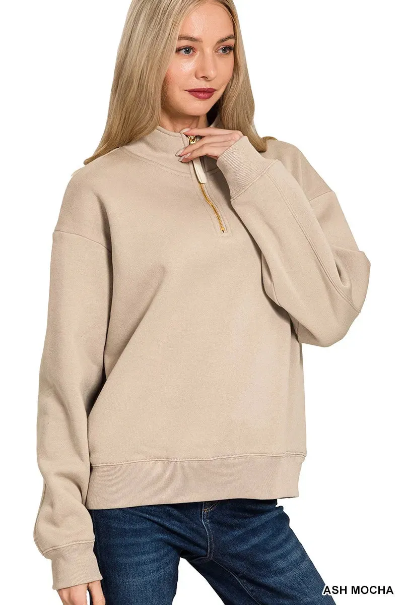 Zenana Fleece Half Zip Sweatshirt sold by Charming Charlie product image thumbnail 2