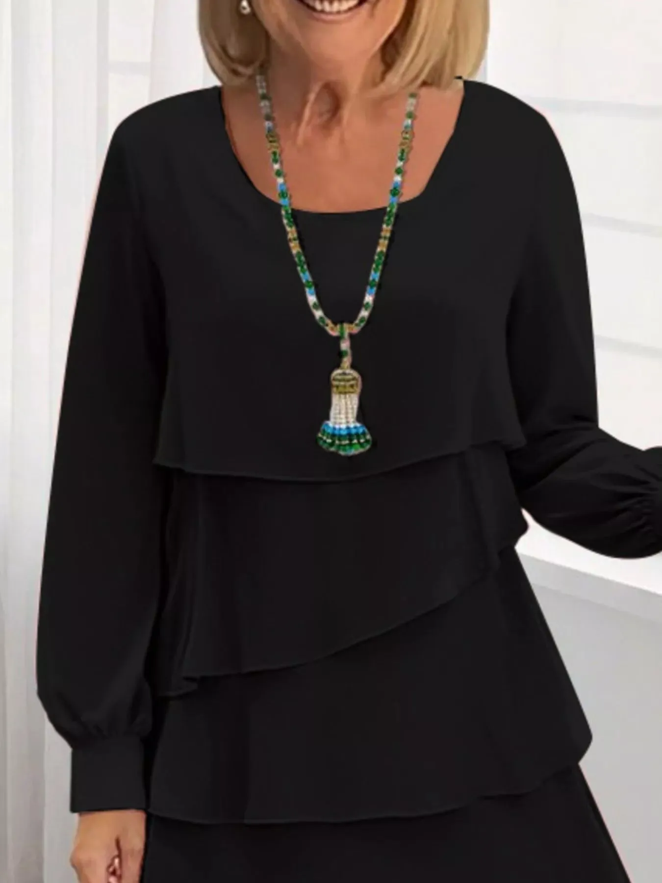 Full Size Layered Long Sleeve Mini Dress Plus Size sold by Charming Charlie product image thumbnail 3