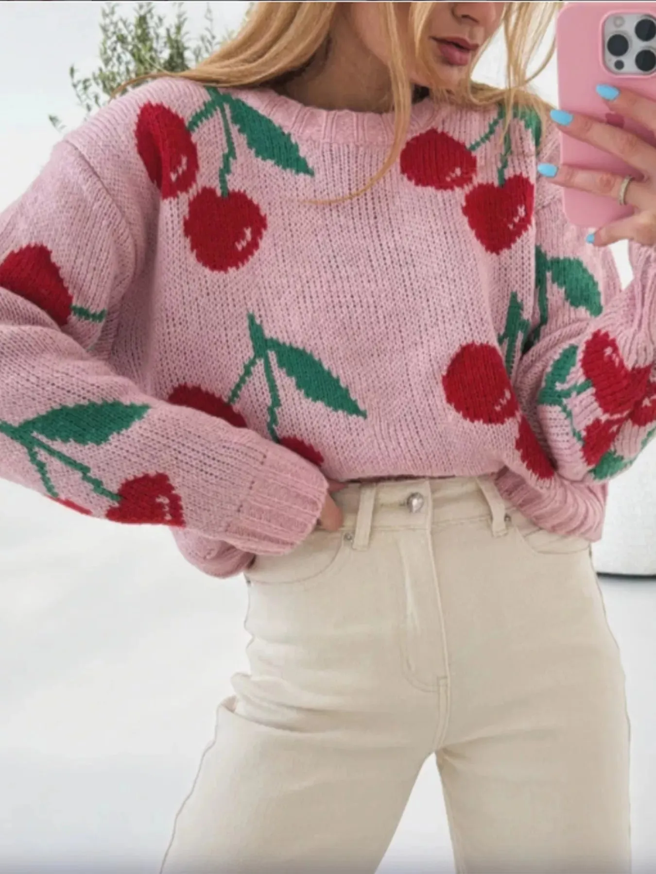 Cherry Pattern Long Sleeve Sweater sold by Charming Charlie product image thumbnail 2