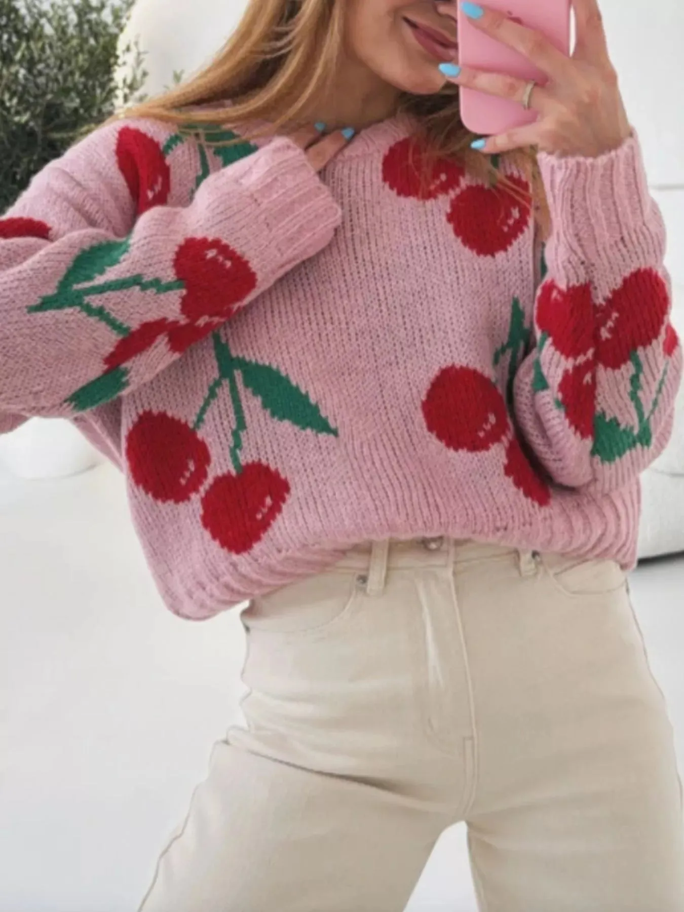 Cherry Pattern Long Sleeve Sweater sold by Charming Charlie product image thumbnail 3