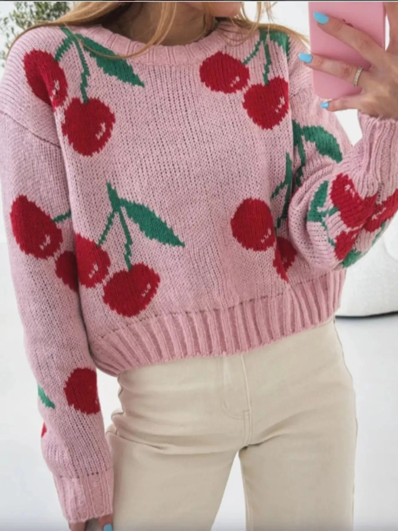 Cherry Pattern Long Sleeve Sweater sold by Charming Charlie