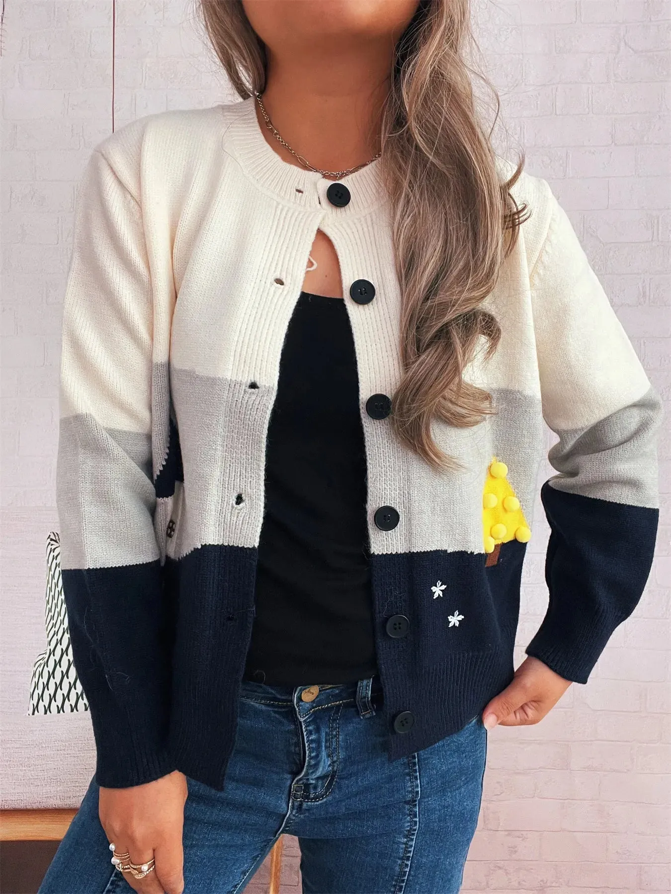 Color Block Button-Up Cardigan sold by Charming Charlie product image thumbnail 3