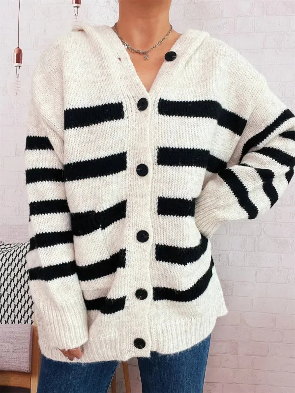 Striped Button-Up Hooded Cardigan sold by Charming Charlie
