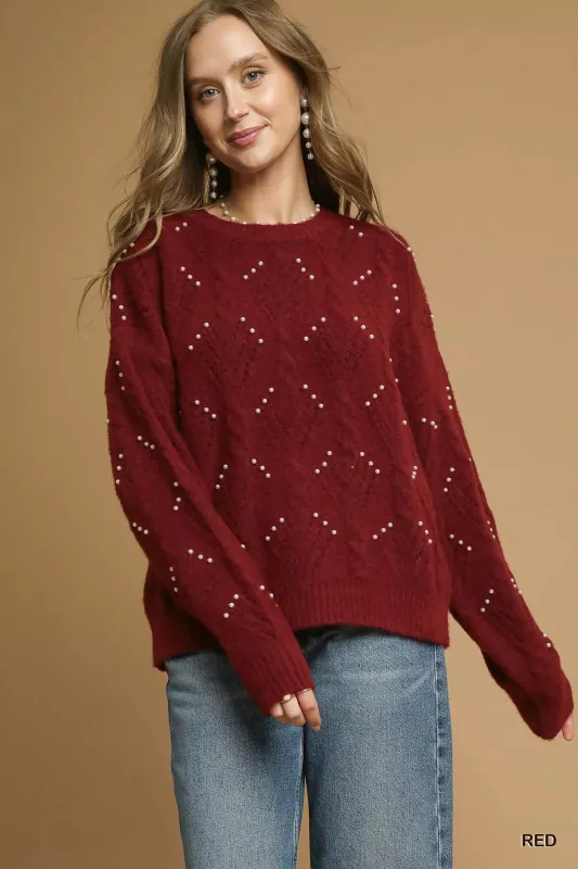 Umgee Pearl-Embellished Long Sleeve Sweater sold by Charming Charlie