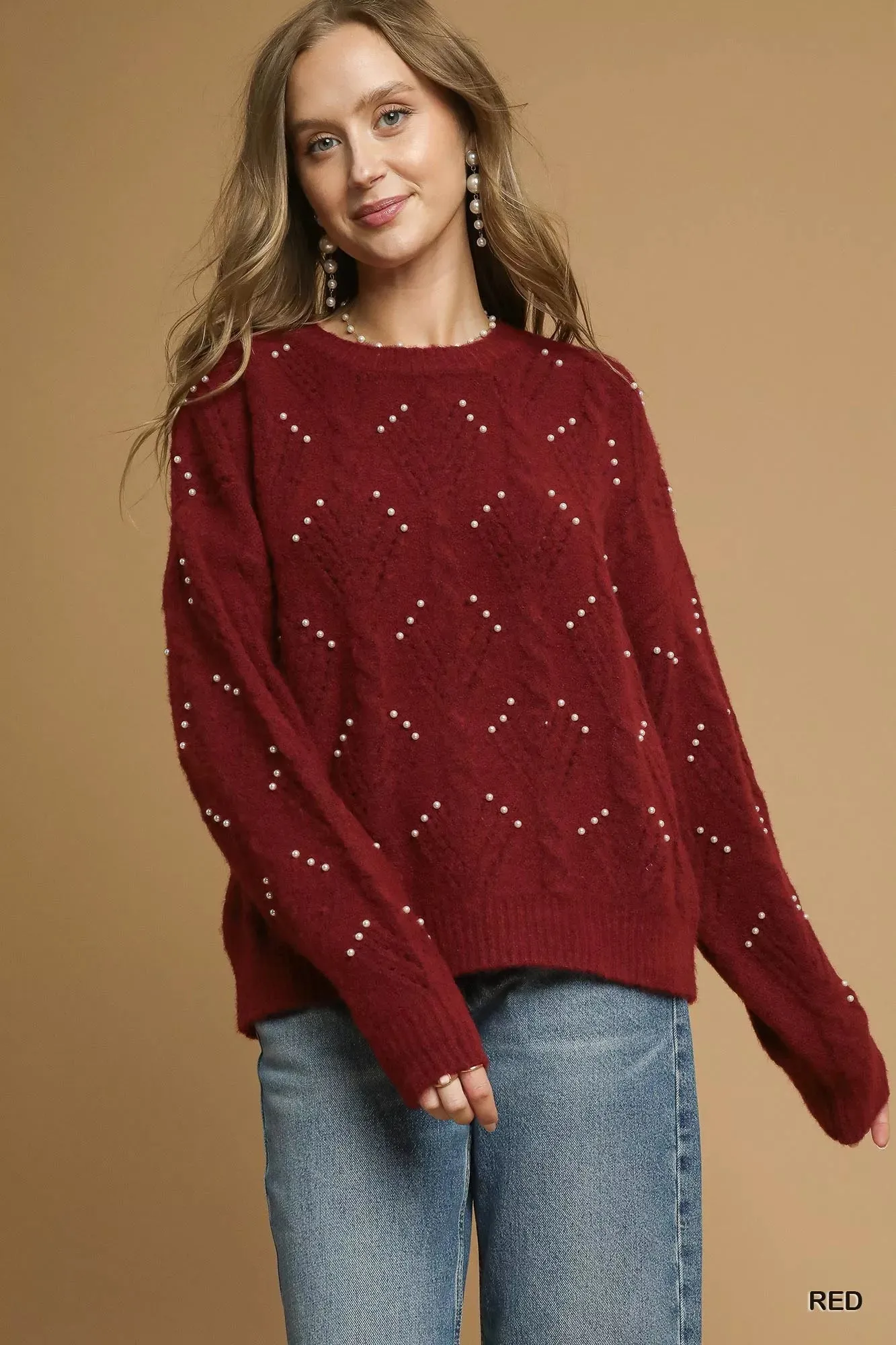 Umgee Pearl-Embellished Long Sleeve Sweater sold by Charming Charlie