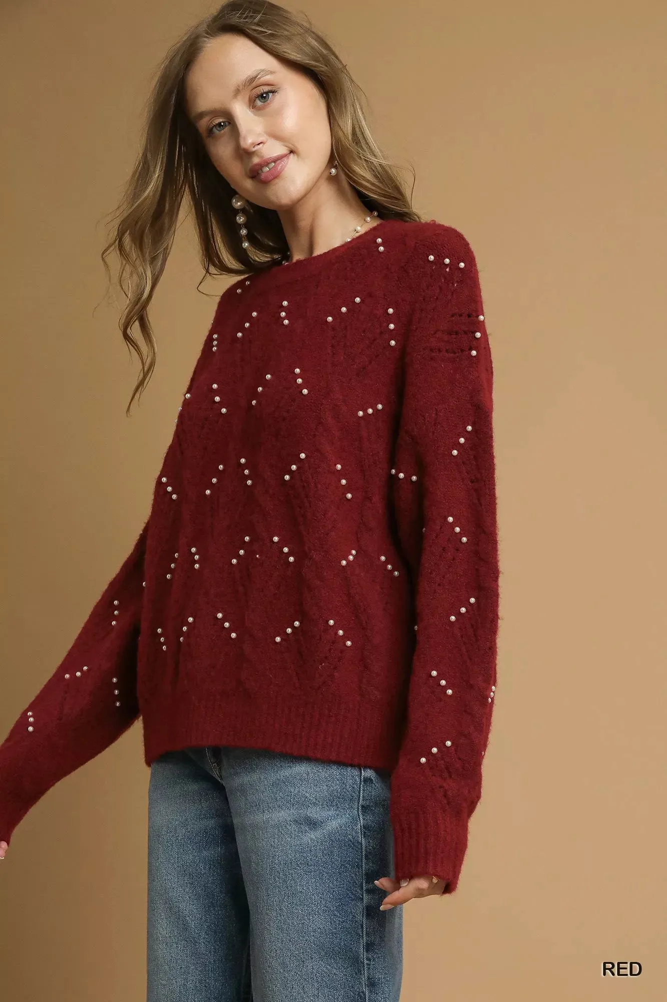 Umgee Pearl-Embellished Long Sleeve Sweater sold by Charming Charlie product image thumbnail 2