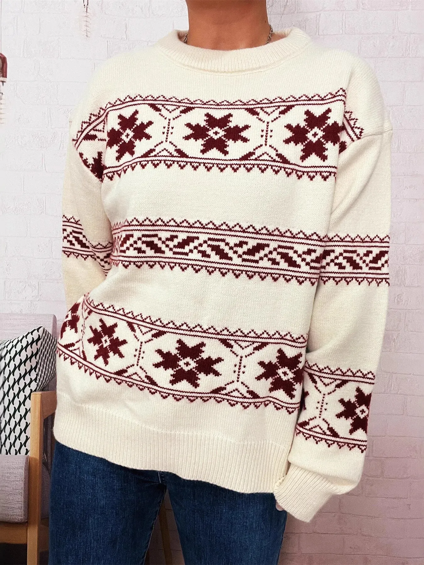 Christmas Snowflake Round Neck Sweater sold by Charming Charlie product image thumbnail 4