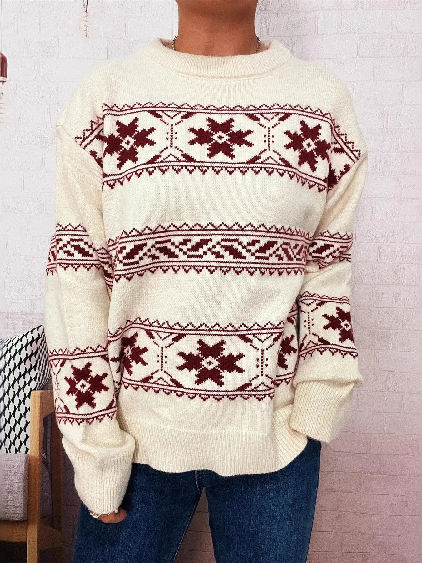 Christmas Snowflake Round Neck Sweater sold by Charming Charlie product image thumbnail 5