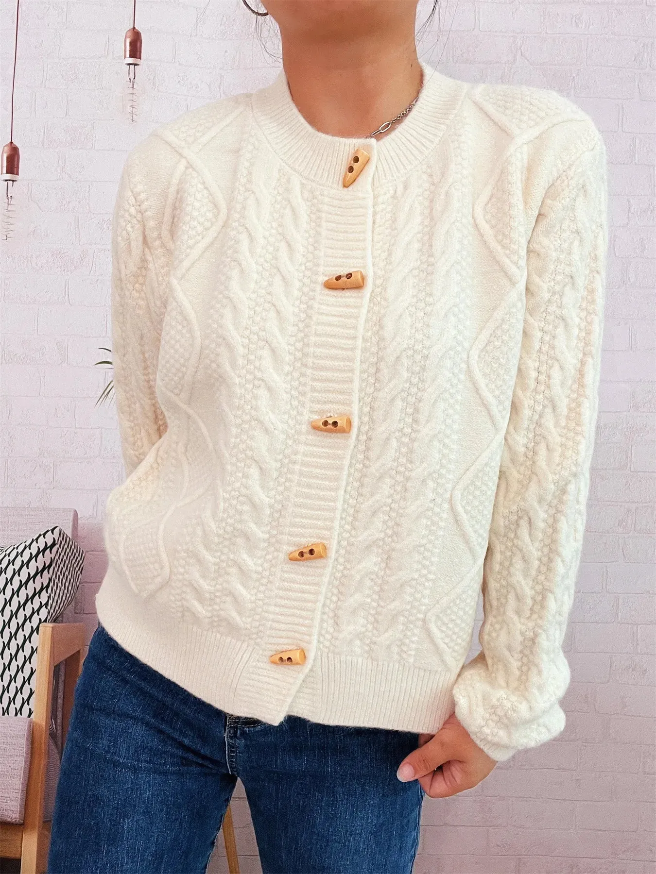 Cable Knit Button-Up Cardigan sold by Charming Charlie product image thumbnail 2