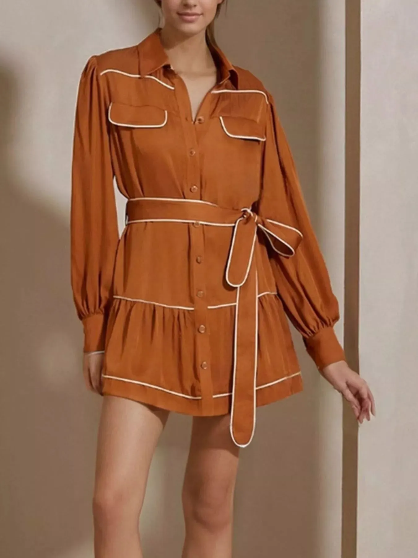 Button Front Long Sleeve Shirt Dress sold by Charming Charlie product image thumbnail 2