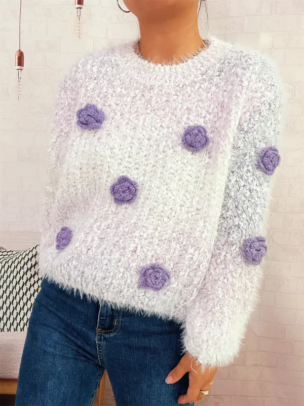 Flower Embellished Round Neck Sweater sold by Charming Charlie