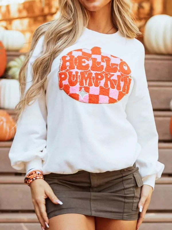 Halloween Pumpkin Patched Pattern Long Sleeve Sweatshirt sold by Charming Charlie
