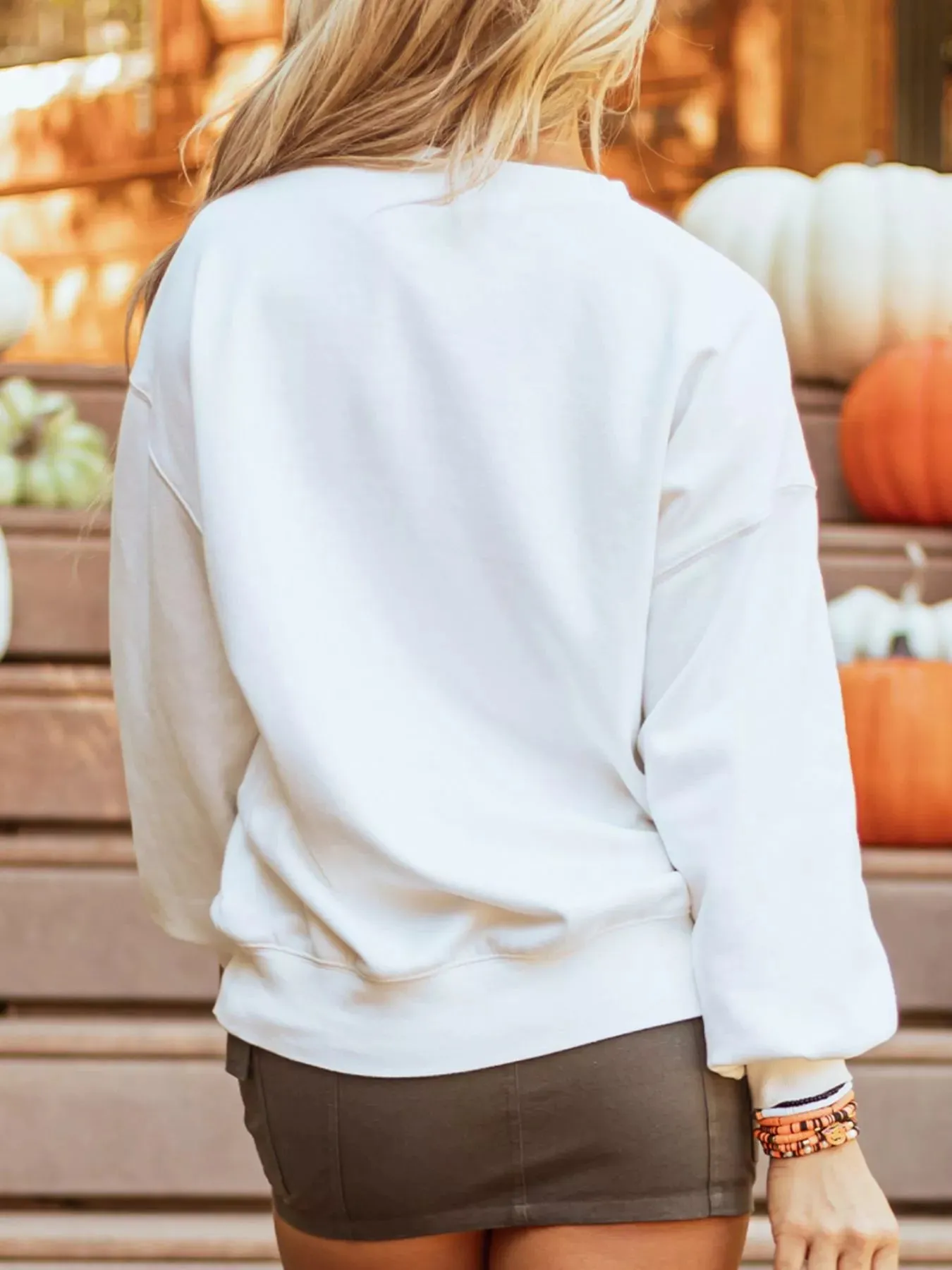 Halloween Pumpkin Patched Pattern Long Sleeve Sweatshirt sold by Charming Charlie product image thumbnail 3