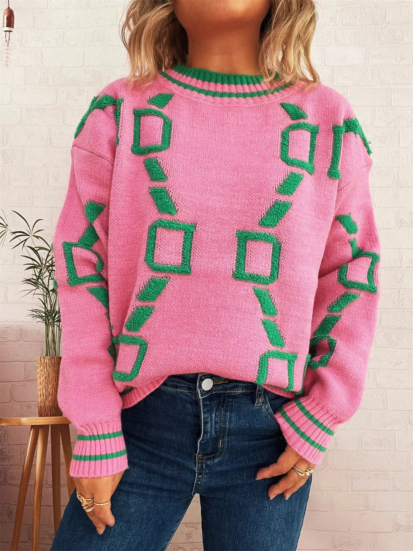Contrast Round Neck Long Sleeve Sweater sold by Charming Charlie product image thumbnail 3