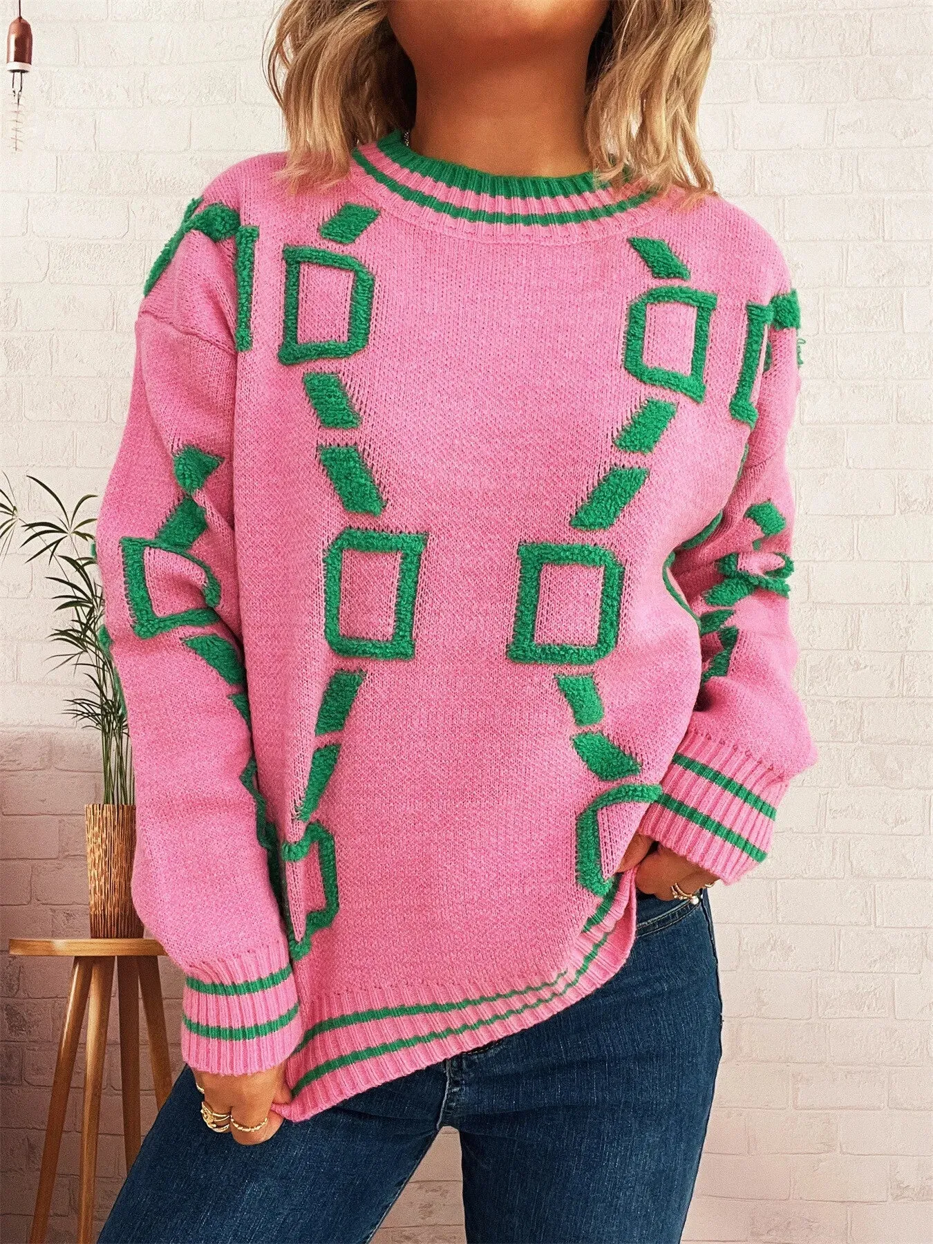 Contrast Round Neck Long Sleeve Sweater sold by Charming Charlie product image thumbnail 4