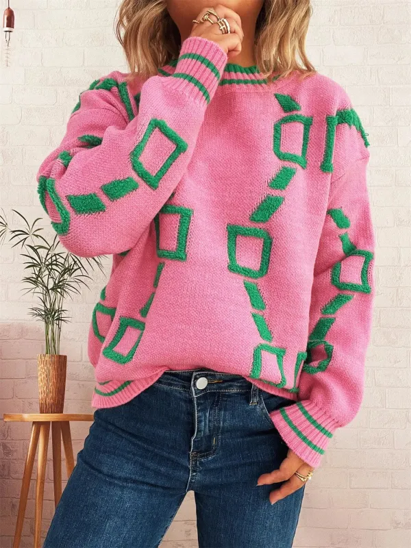 Contrast Round Neck Long Sleeve Sweater sold by Charming Charlie