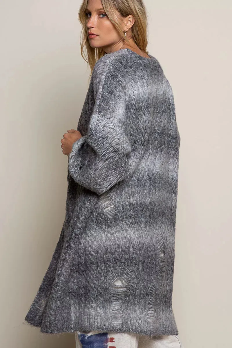 POL Distressed Cable-Knit Ombre Dying Cardigan sold by Charming Charlie product image thumbnail 3