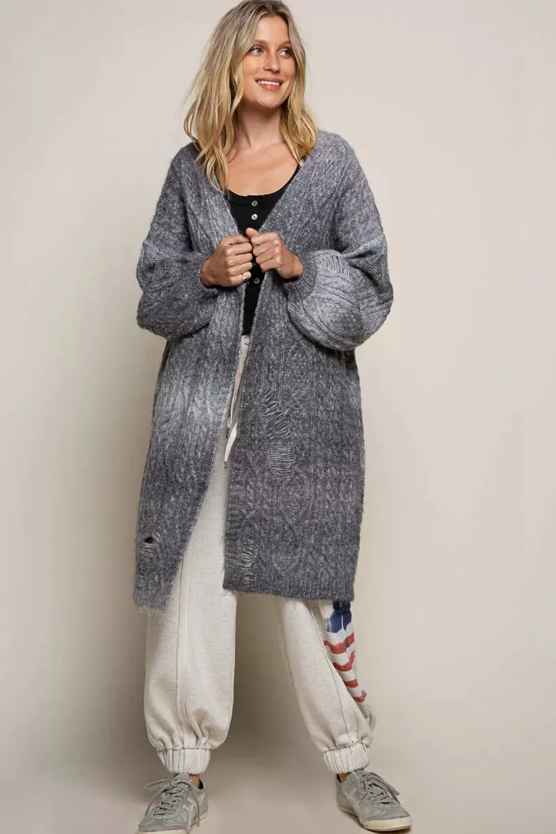 POL Distressed Cable-Knit Ombre Dying Cardigan sold by Charming Charlie product image thumbnail 4