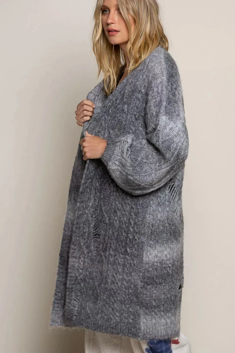 POL Distressed Cable-Knit Ombre Dying Cardigan sold by Charming Charlie product image thumbnail 2