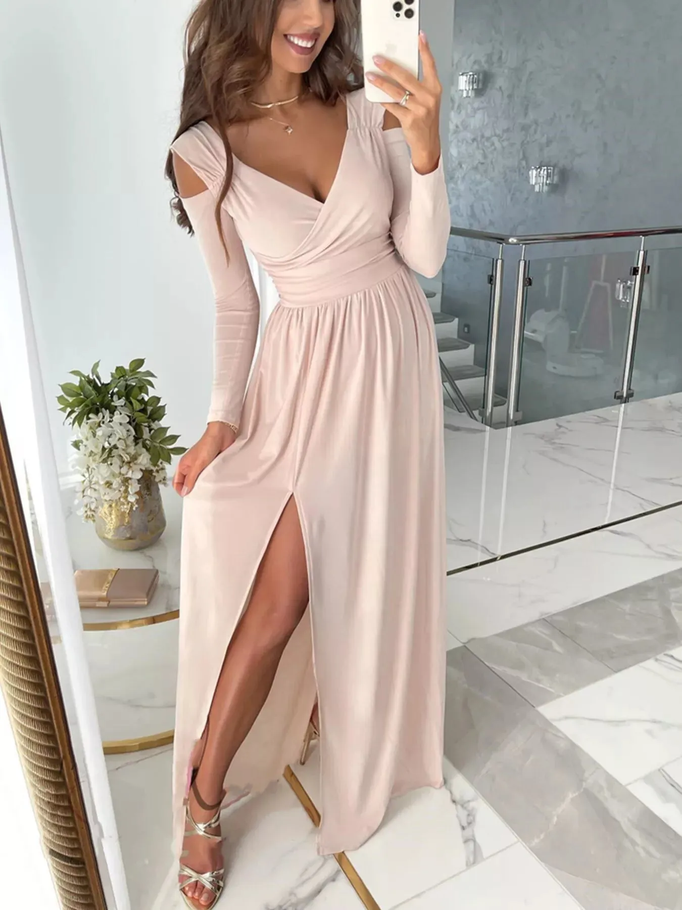 Slit Surplice Cold Shoulder Maxi Dress sold by Charming Charlie