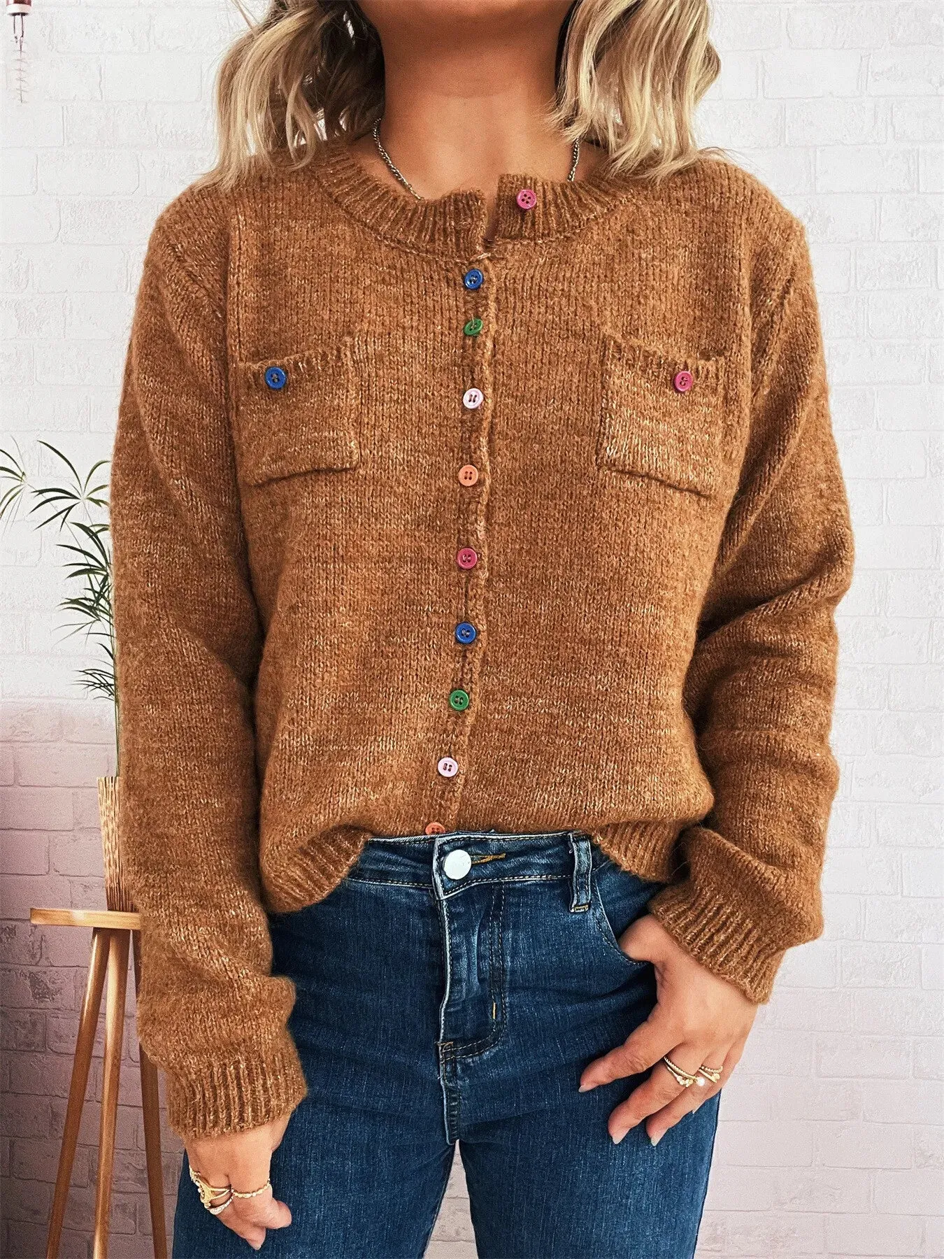 Button-Up Ribbed Hem Cardigan with Chest Pocket sold by Charming Charlie product image thumbnail 3