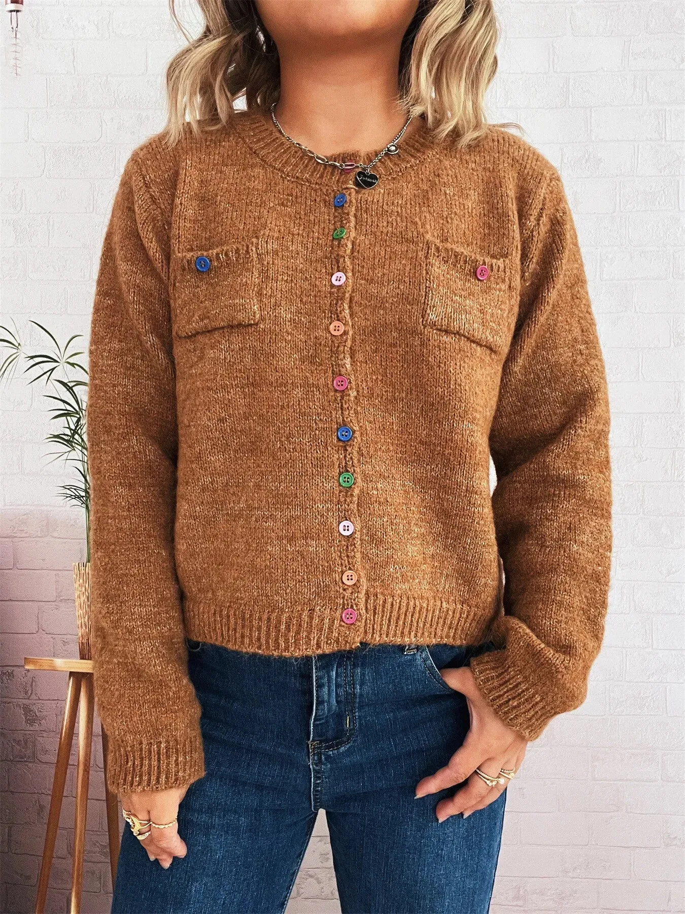 Button-Up Ribbed Hem Cardigan with Chest Pocket sold by Charming Charlie product image thumbnail 4