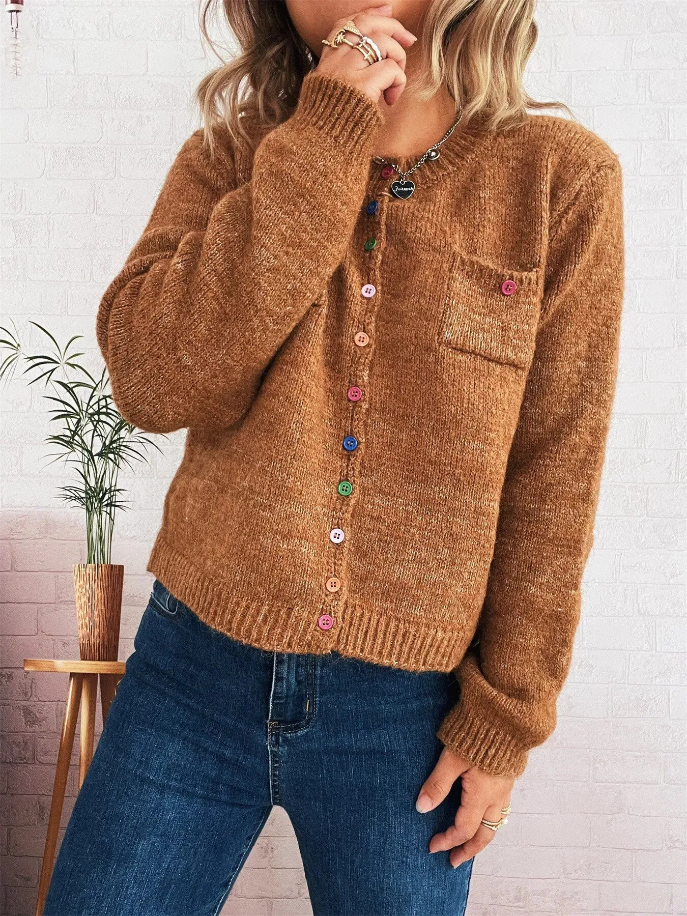 Button-Up Ribbed Hem Cardigan with Chest Pocket sold by Charming Charlie